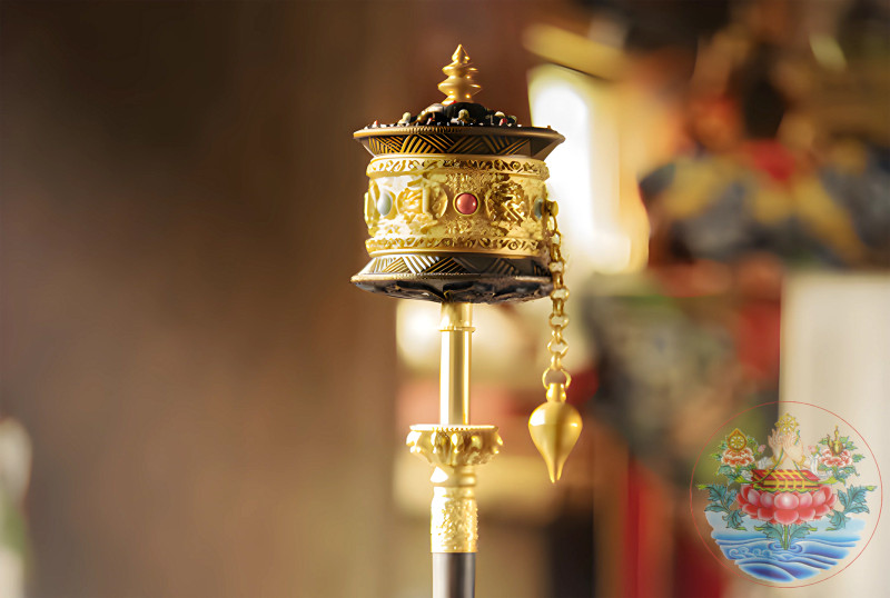 126520 遍大悲觀音六字大明純銅經筒檀木柄大型 轉經輪